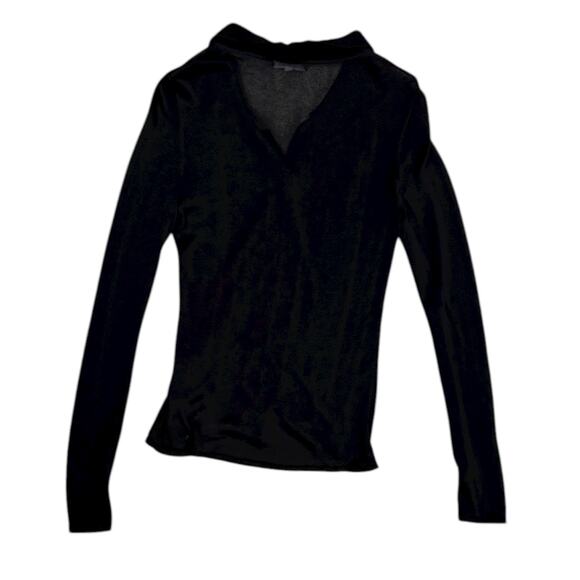 Good American Sheer Button-up Polo Shirt In Black - Picture 7 of 7